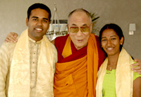 His Holiness the XIV Dalai Lama with Rajiv Ramdeo and Aswathi Sreedharan